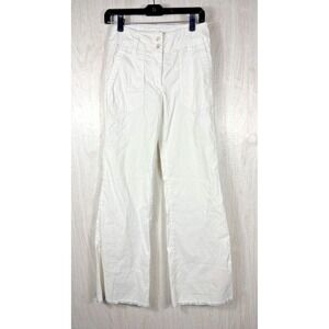 Maeve Anthropologie Womens 4 White Linen Blend Wide Leg Ruffle Hem Pants